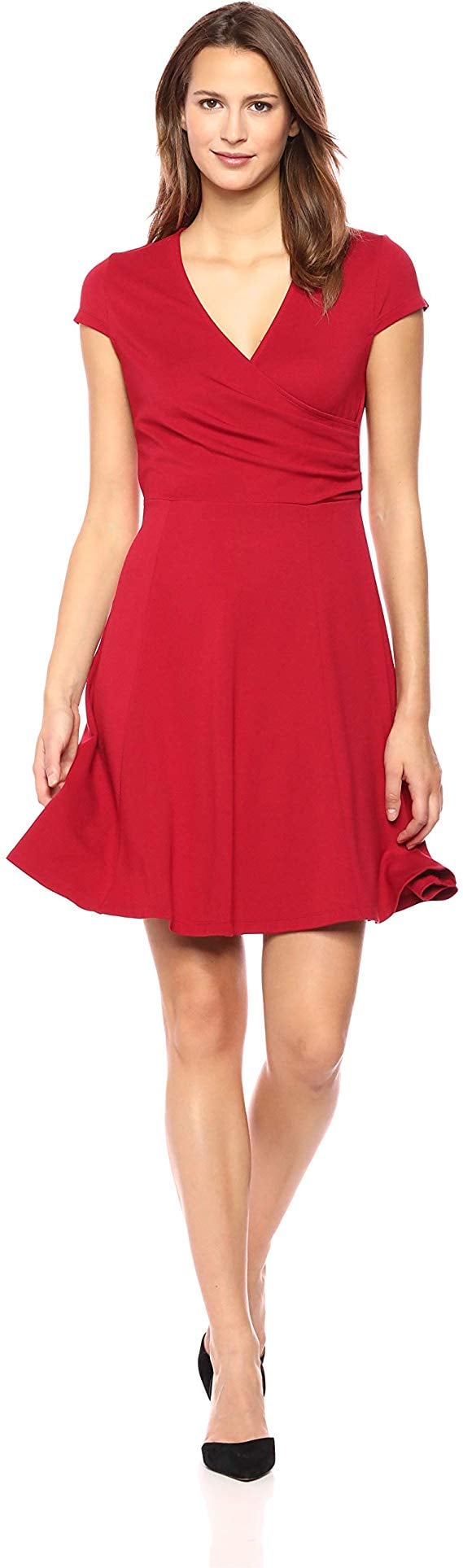 Brand Lark & Ro Womens Cap Sleeve Faux Wrap Fit and Flare Dress 