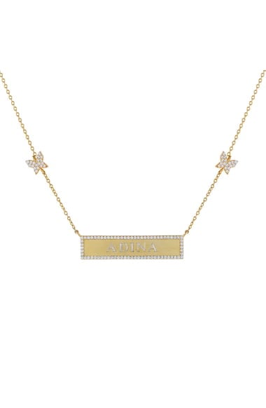 Adina's Jewels Pavé Butterfly Personalized Bar Necklace