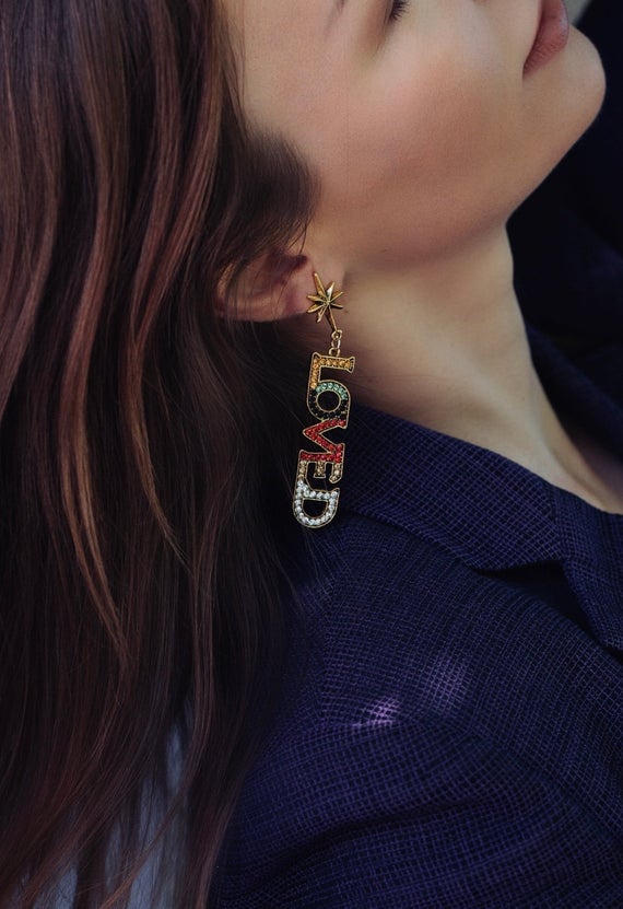 Be LOVED multicolor crystals gold plated gg earrings