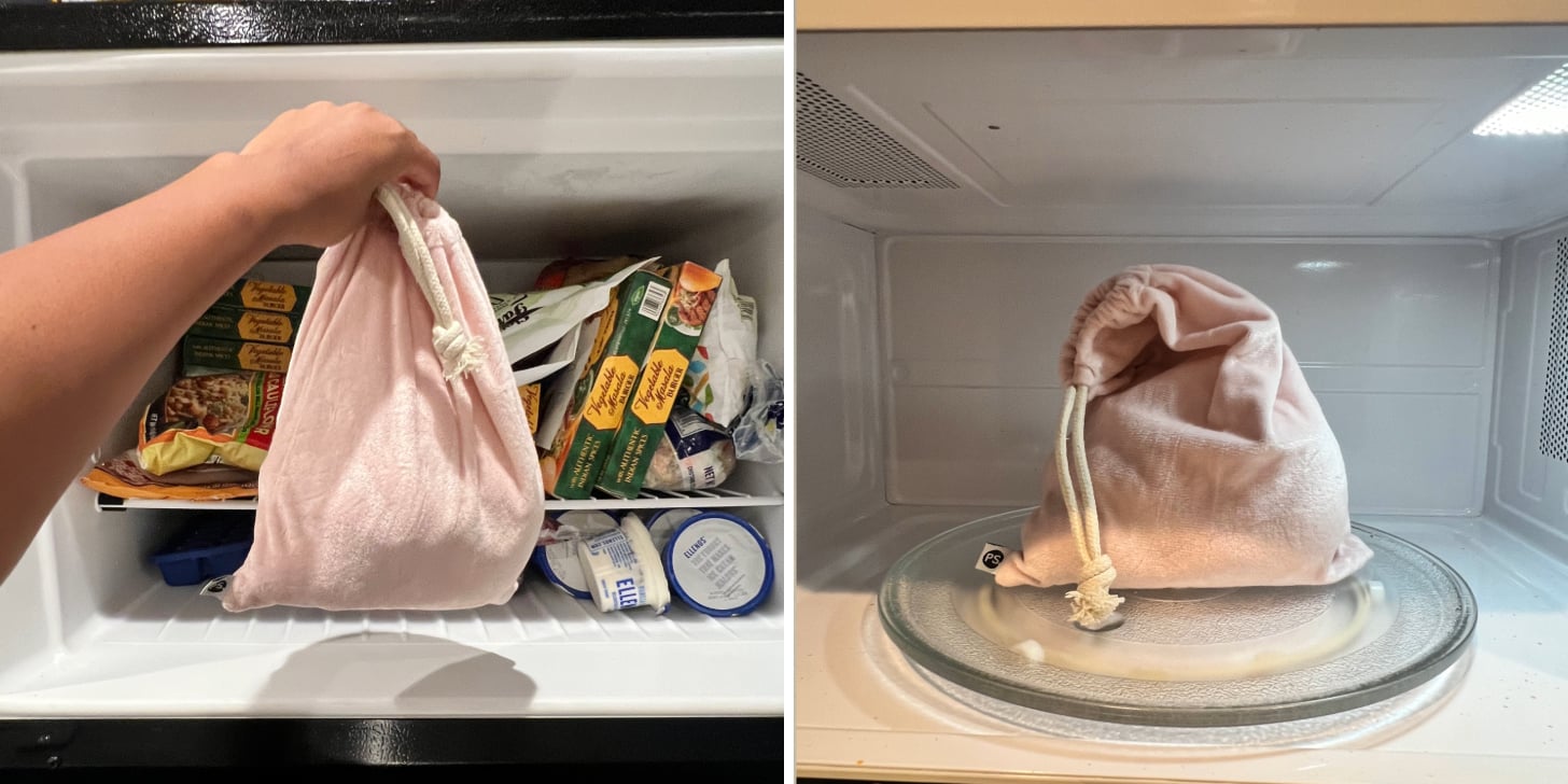 The PS Weighted Hot & Cold Neck Wrap Pillow in freezer and microwave.