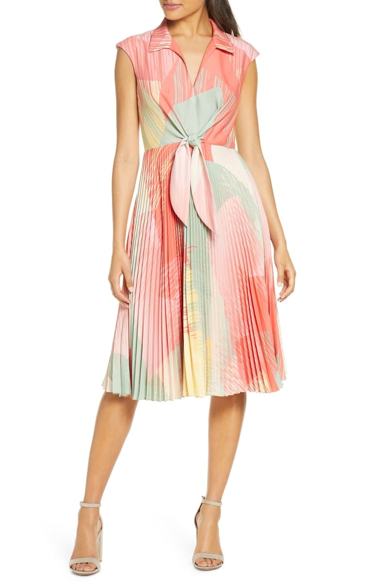 Maison Tara Sunburst Tie Front A-Line Dress