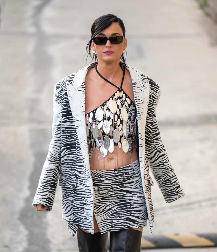 Katy Perry's Zebra Blazer and Skirt on Jimmy Kimmel Live