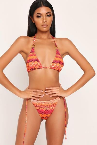 I Saw It First Orange Snake Print Triangle Binki Top With Hoop Detail