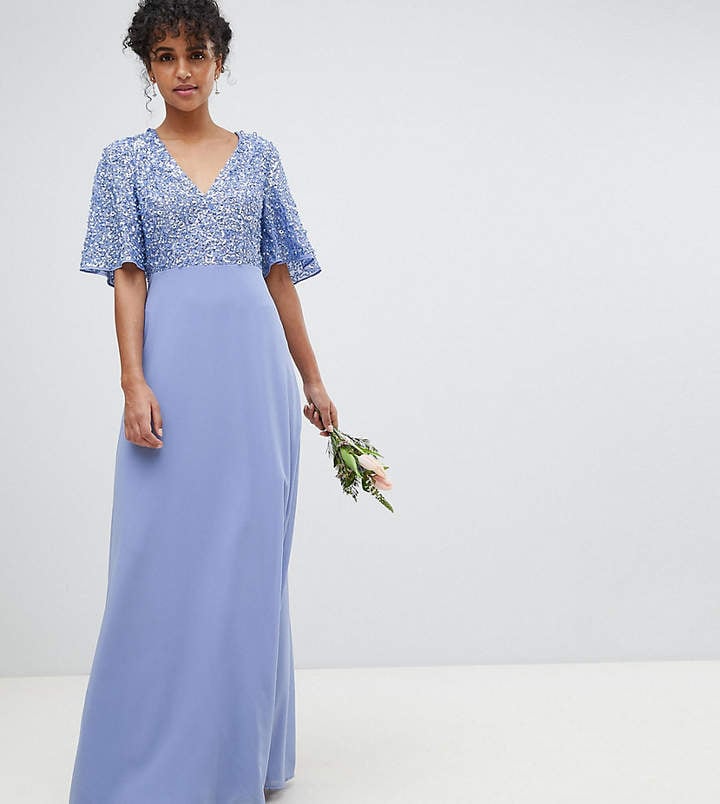 Maya Sequin Top Maxi Bridesmaid Dress With Flutter Sleeve Detail