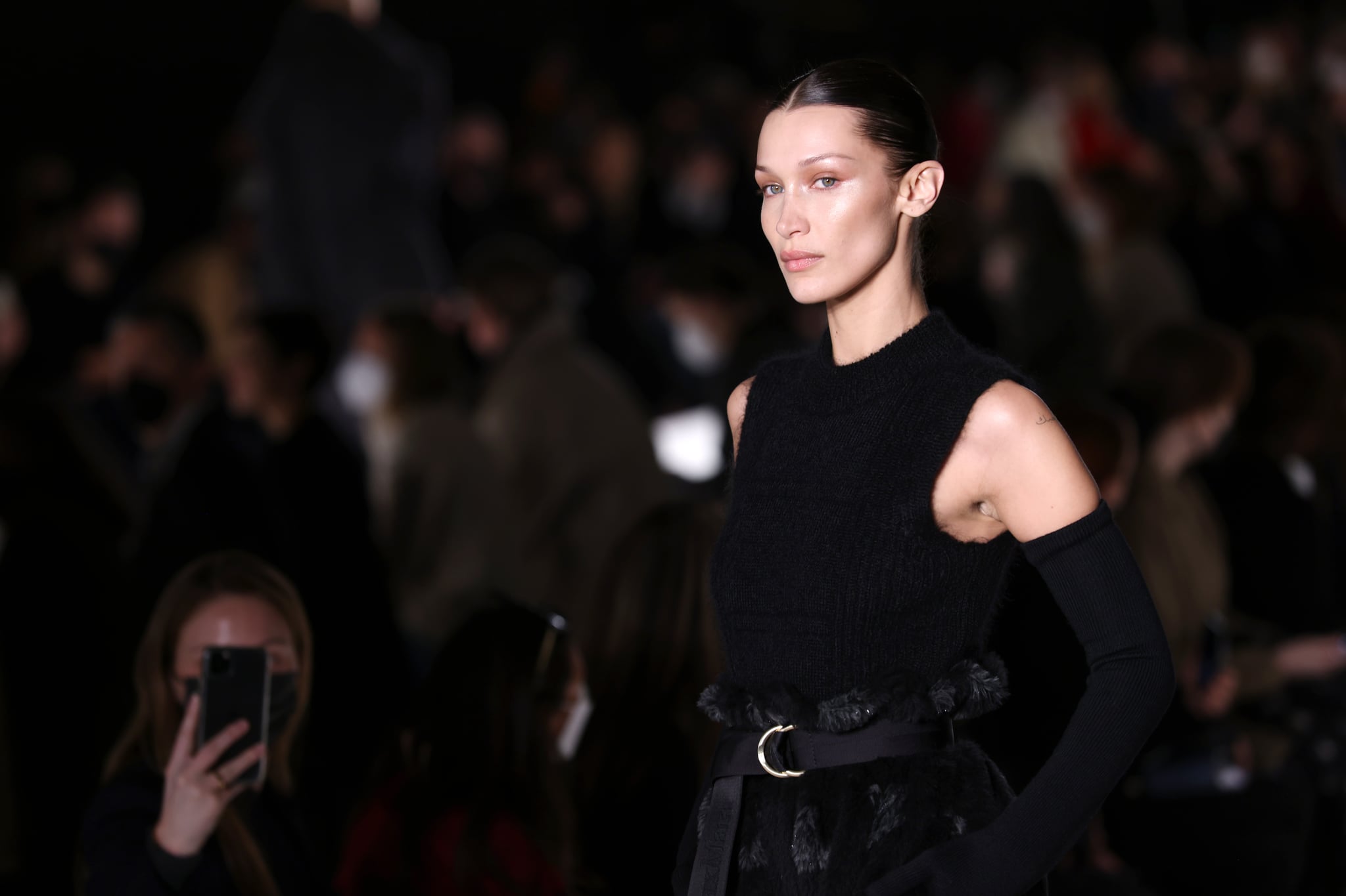 MILAN, ITALY - FEBRUARY 24: Bella Hadid walks the runway at the Max Mara fashion show during the Milan Fashion Week Fall/Winter 2022/2023 on February 24, 2022 in Milan, Italy. (Photo by Vittorio Zunino Celotto/Getty Images)