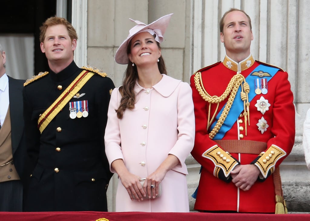 Harry, Kate, and Will looked up in unison during the flypast of military aircraft.
