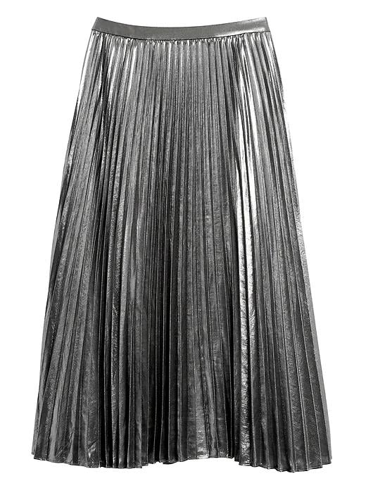 Metallic Pleated Midi Skirt