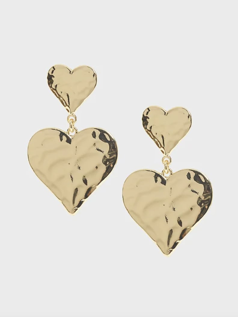 Hammered Heart Double Drop Earrings