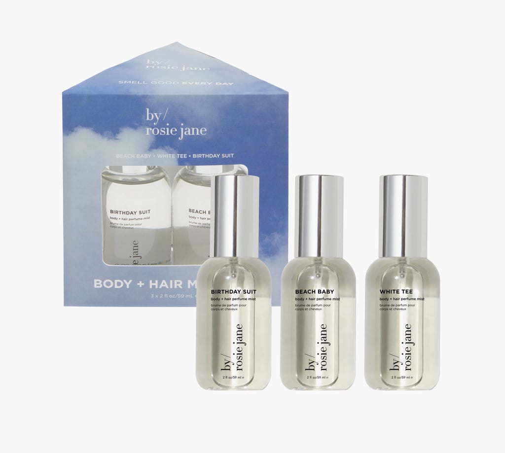 Rosie Jane Body & Hair Mist Trio Set ($49)
If the note concentration of a traditional perfume is too potent, try a body mist. This trio offers grown-up scents in a more subtle form anyone can enjoy. From Birthday Suit (inspired by golden hour on bare skin) to White Tee (a fresh and familiar scent, like your favorite T-shirt), this scent curation is one worth exploring.