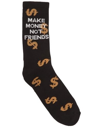 Make Money Not Friends Logo Intarsia Cotton Blend Knit Socks