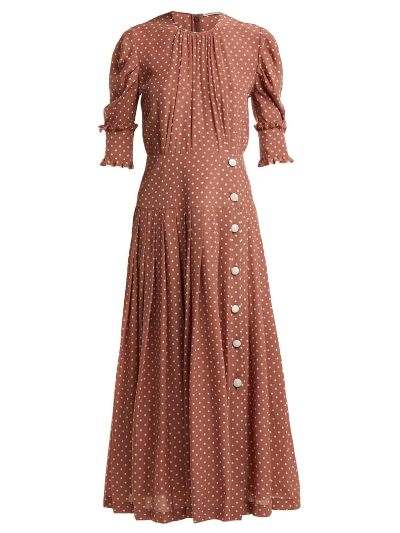 Alessandra Rich Polka-Dot-Print Pleated Silk Dress