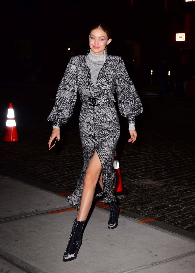 Gigi Hadid Wearing Gray Turtleneck With Chanel Dress PS Fashion