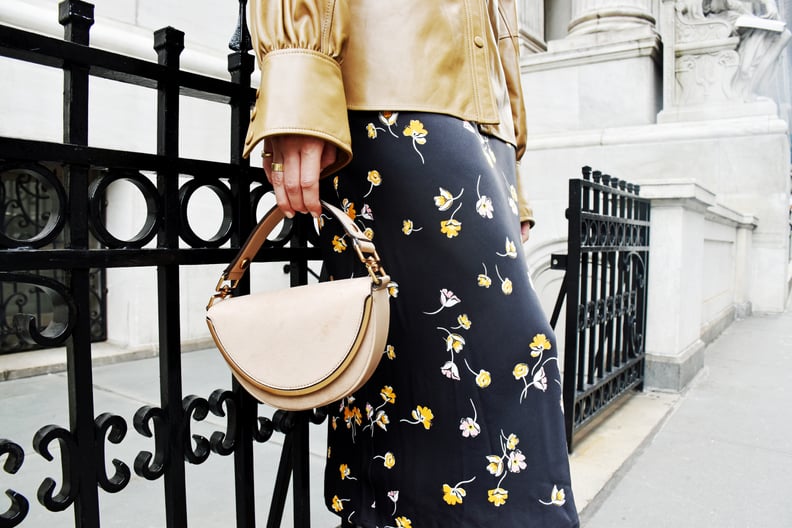 Easy Outfits: A Floral-Print Slip Skirt, Leather Shirt, Boots, and a Bag