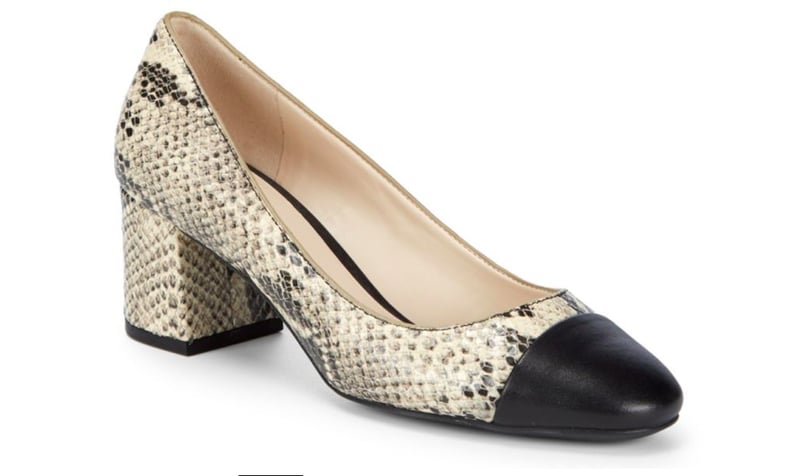 Cole Haan Snakeskin Block Heel Leather Pumps