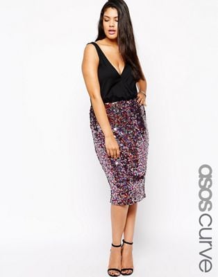 ASOS CURVE Exclusive V-Neck Dress With Sequin Skirt