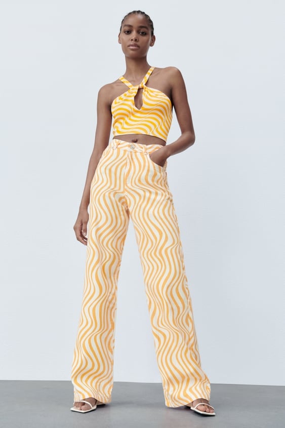 Zara High-Rise Full-Length Printed Jeans