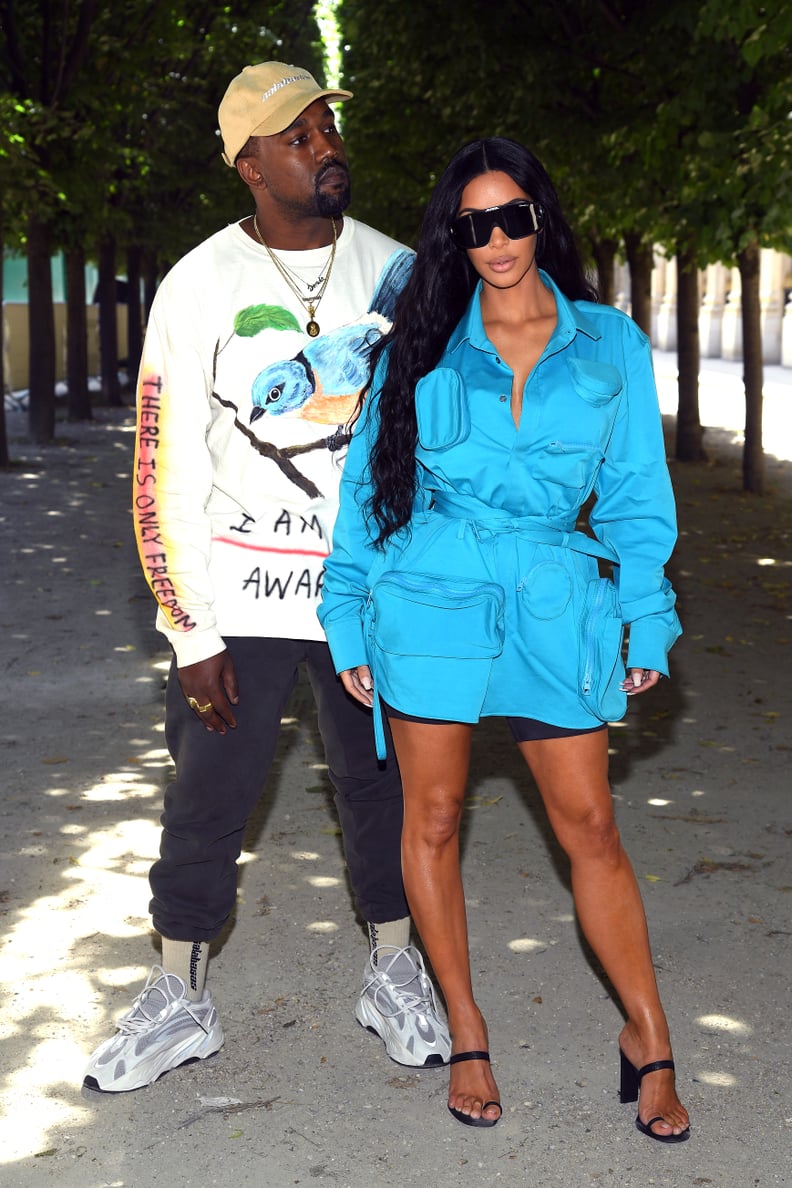 Kim Kardashian and Kanye West at Paris Fashion Week 2018 POPSUGAR Celebrity
