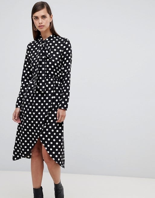 Unique 21 Polka-Dot Pussy-Bow Midi Dress