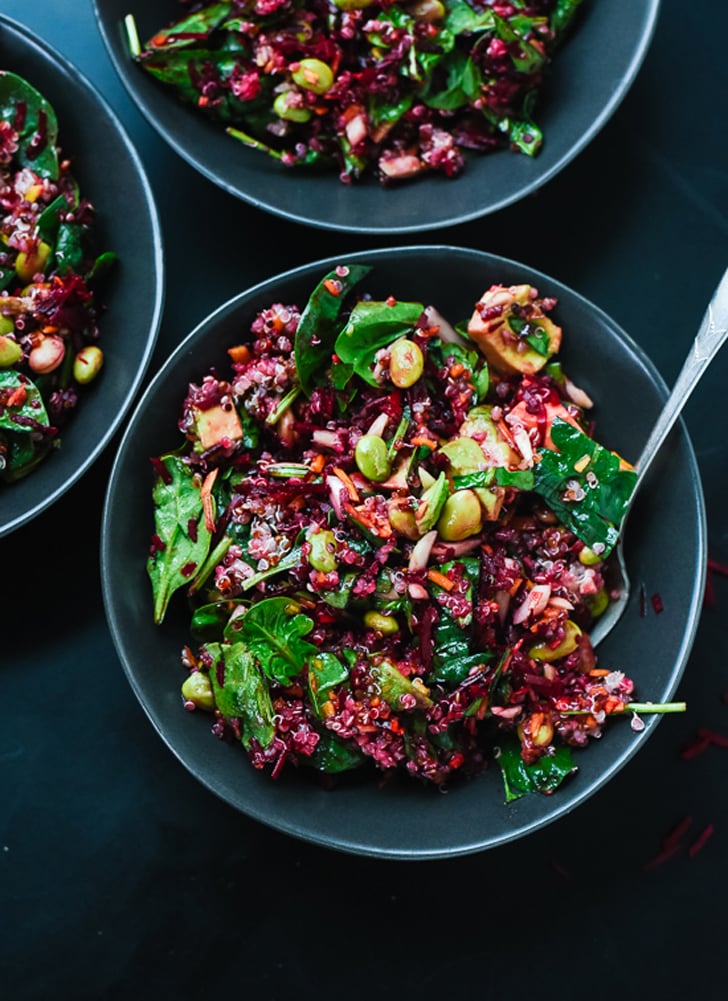 Raw Beet Salad With Quinoa, Carrots, Edamame, and Spinach