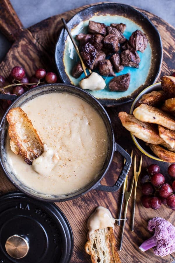 Smoky Three-Cheese Fondue With Toasted Garlic Buttered Croissants