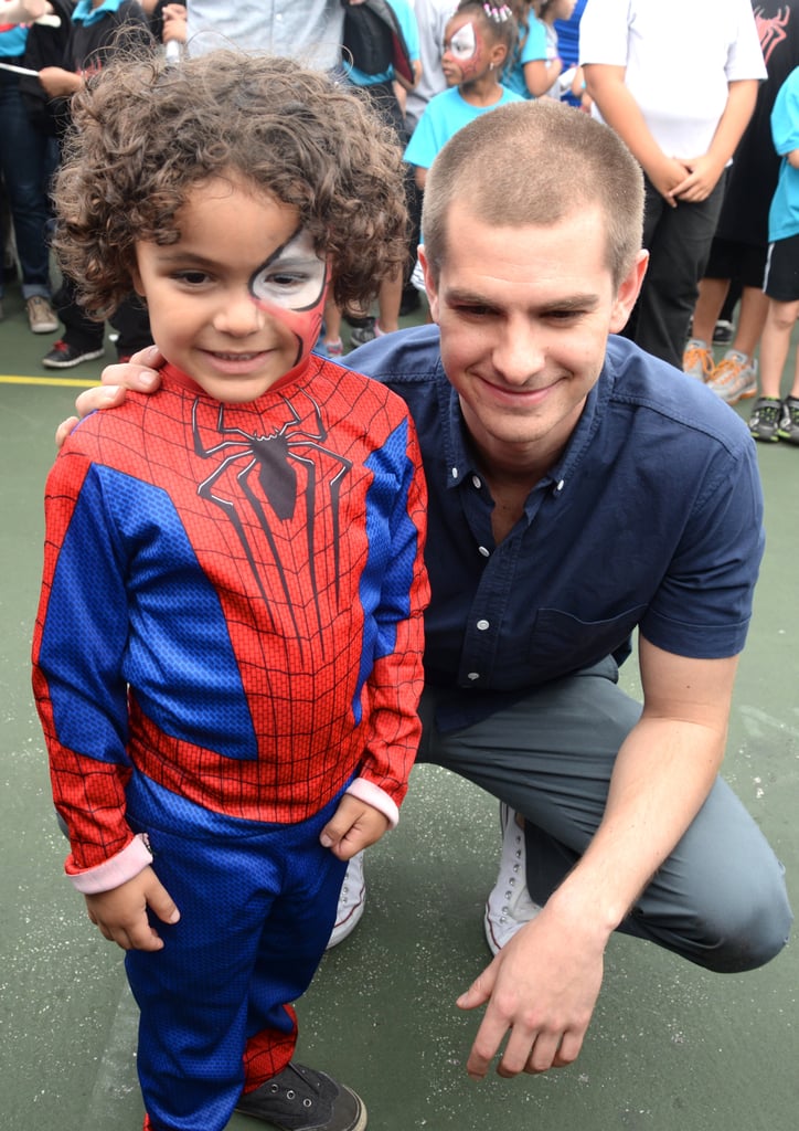 Andrew met up with a tiny Spider-Man fan at an elementary school in Miami in April 2014.