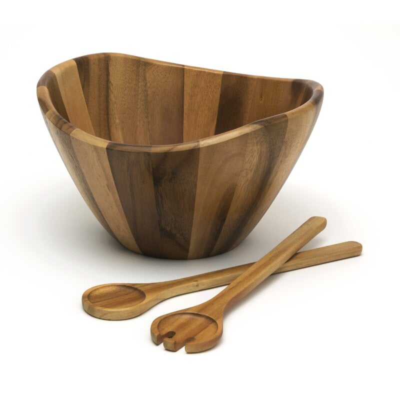 Three Posts Cobbtown 3-Piece Acacia Wave Salad Serving Set