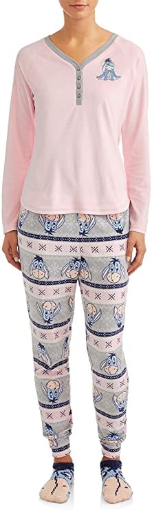 Eeyore Women's Pajamas Long-Sleeve Top, Jogger Pants, and Socks