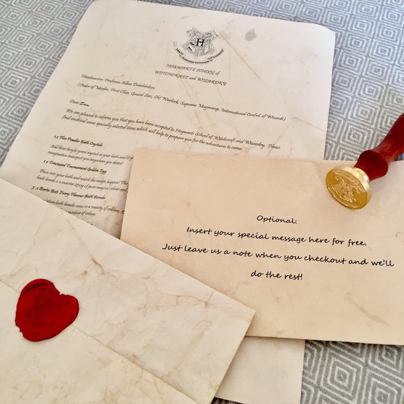 You can include a personalized message with the Hogwarts acceptance letter.