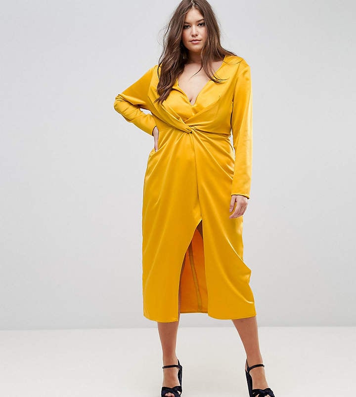Taller Than Your Average Midi Wrap Dress With Knot Front