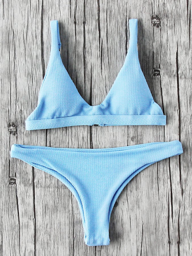 Shein Plain Textured Triangle Bikini Set