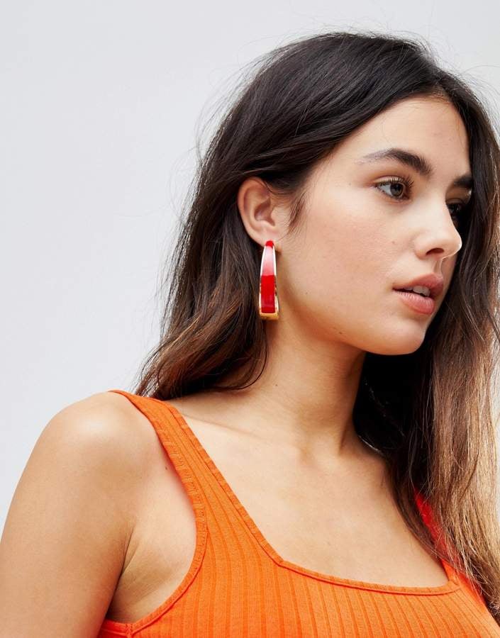 DesignB London Oversized Hoop Earrings with Red Stripe