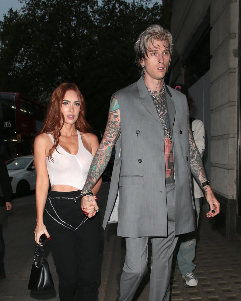 LONDON, ENGLAND - MAY 30:  Megan Fox and Machine Gun Kelly seen attending the unveiling of 'The 8th Deadly Sin - GOSSIP', a limited-edition ring collection by Stephen Webster x Machine Gun Kelly on May 30, 2023 in London, England. (Photo by Ricky Vigil M 