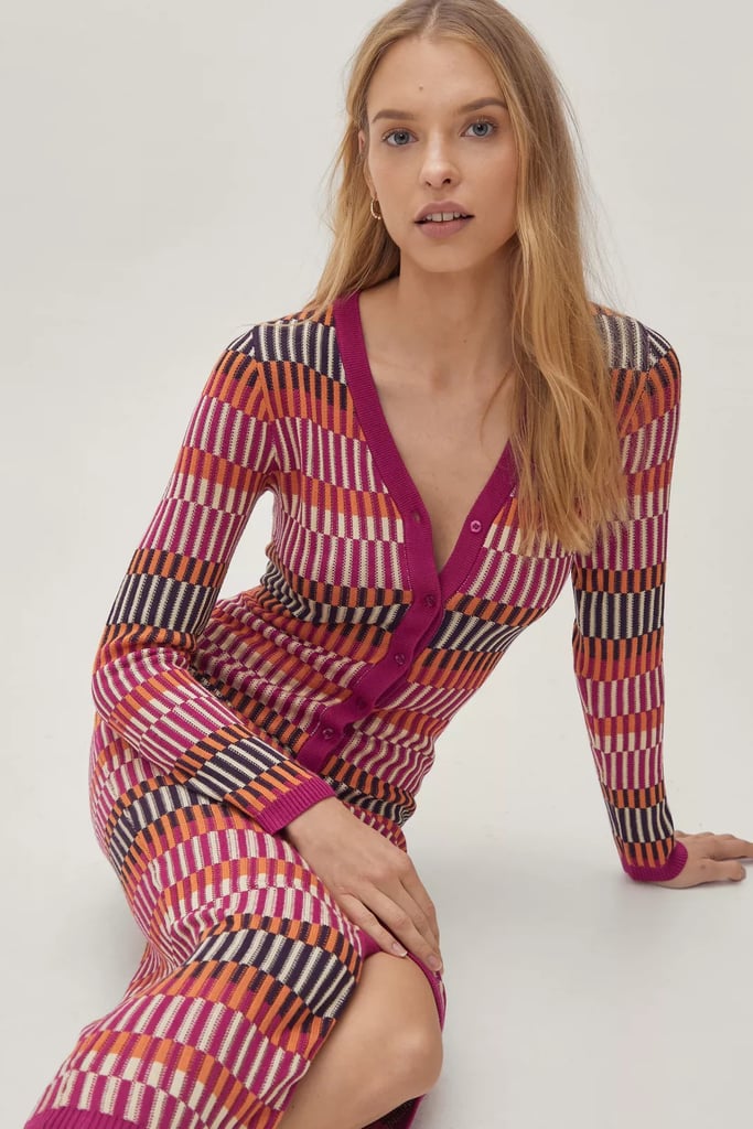 A Sleek Impression: Nasty Gal Contrast Stripe Button Knitted Maxi Dress