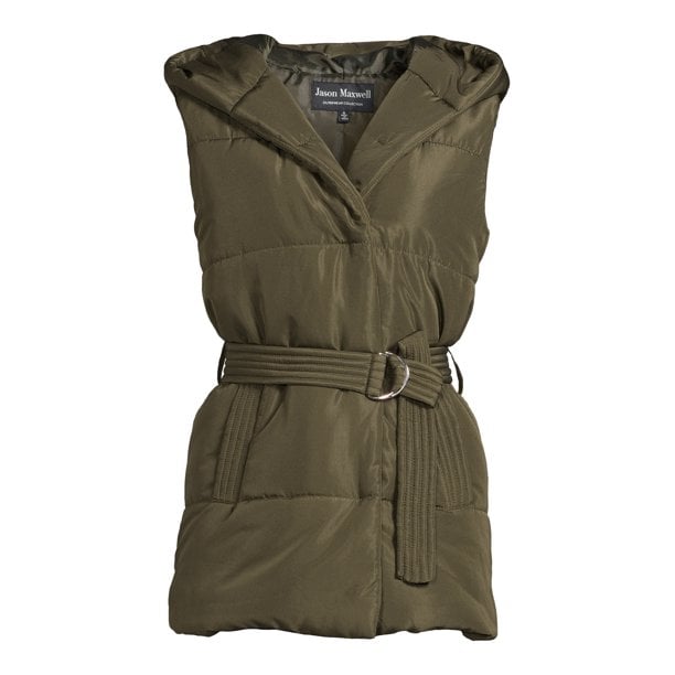 Jason Maxwell Women's Belted Puffer Vest with Hood