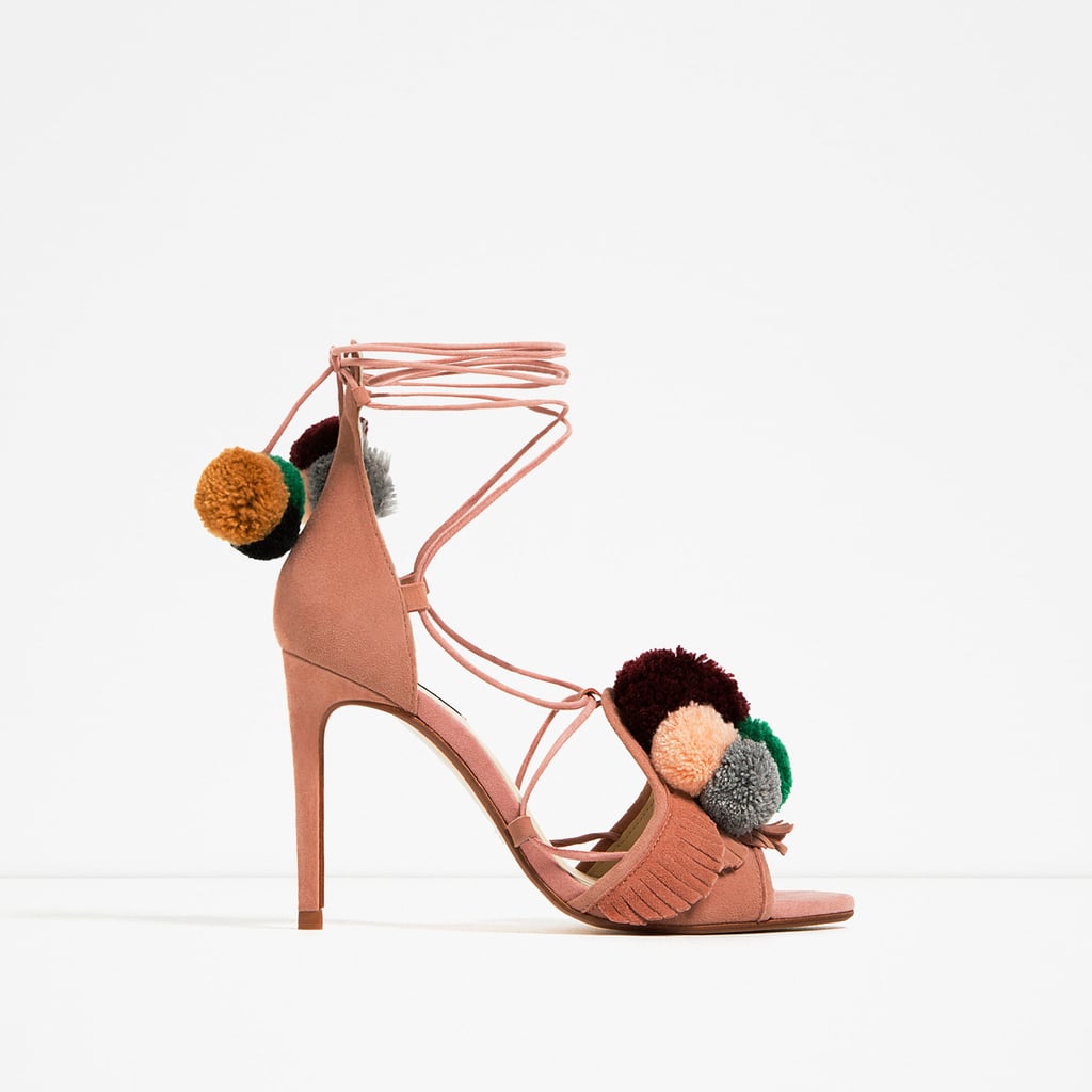 Leather High-Heel Sandals With Pom Poms ($119)