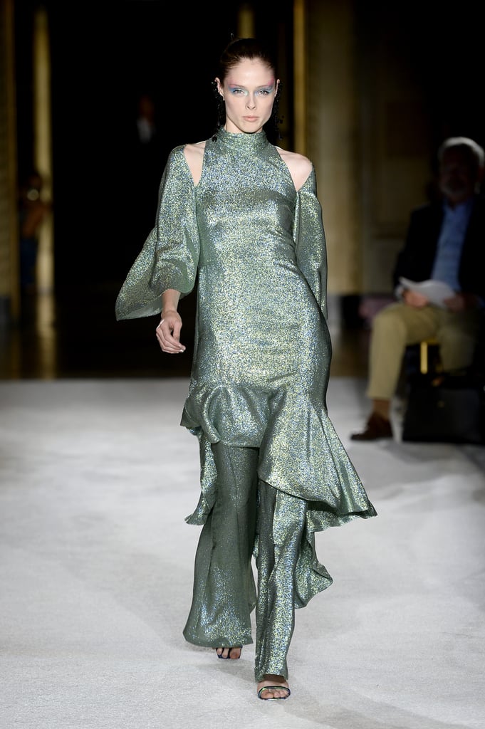 A Metallic Dress Over Pants on the Christian Siriano Runway during New York Fashion Week