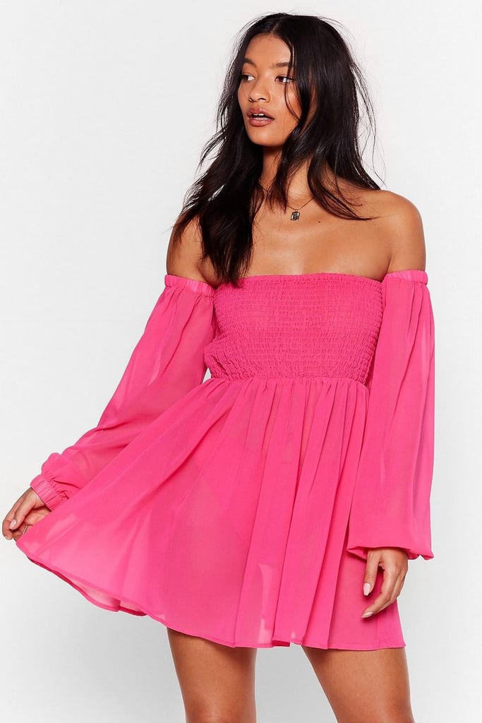 Right Shirr Off-the-Shoulder Cover-Up Dress