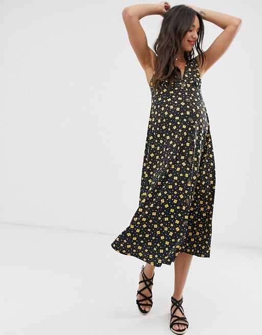 ASOS DESIGN Maternity exclusive button through pansy print midi sundress | ASOS