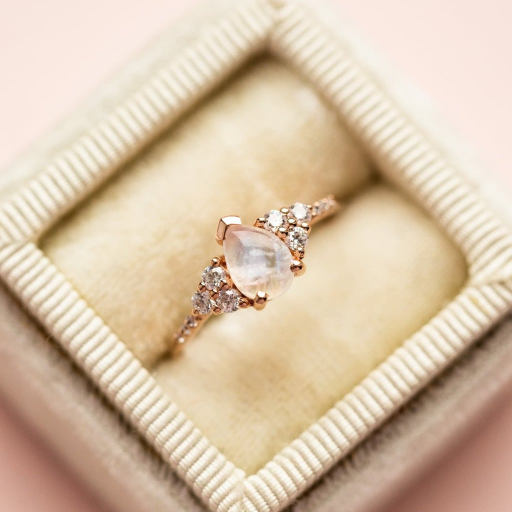 Rose Gold Rainbow Moonstone and Diamond Misty Ring