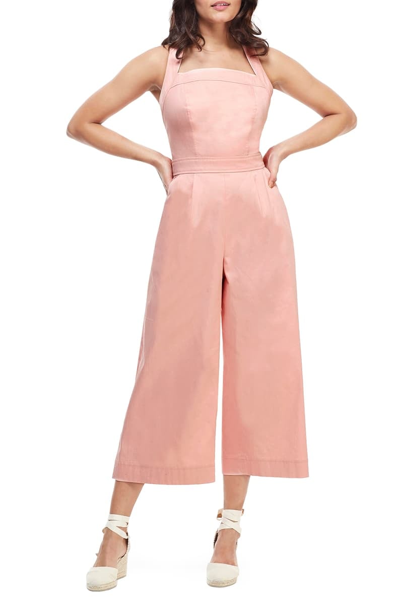 Gal Meets Glam Collection Stephanie Cross Strap Cotton Jumpsuit