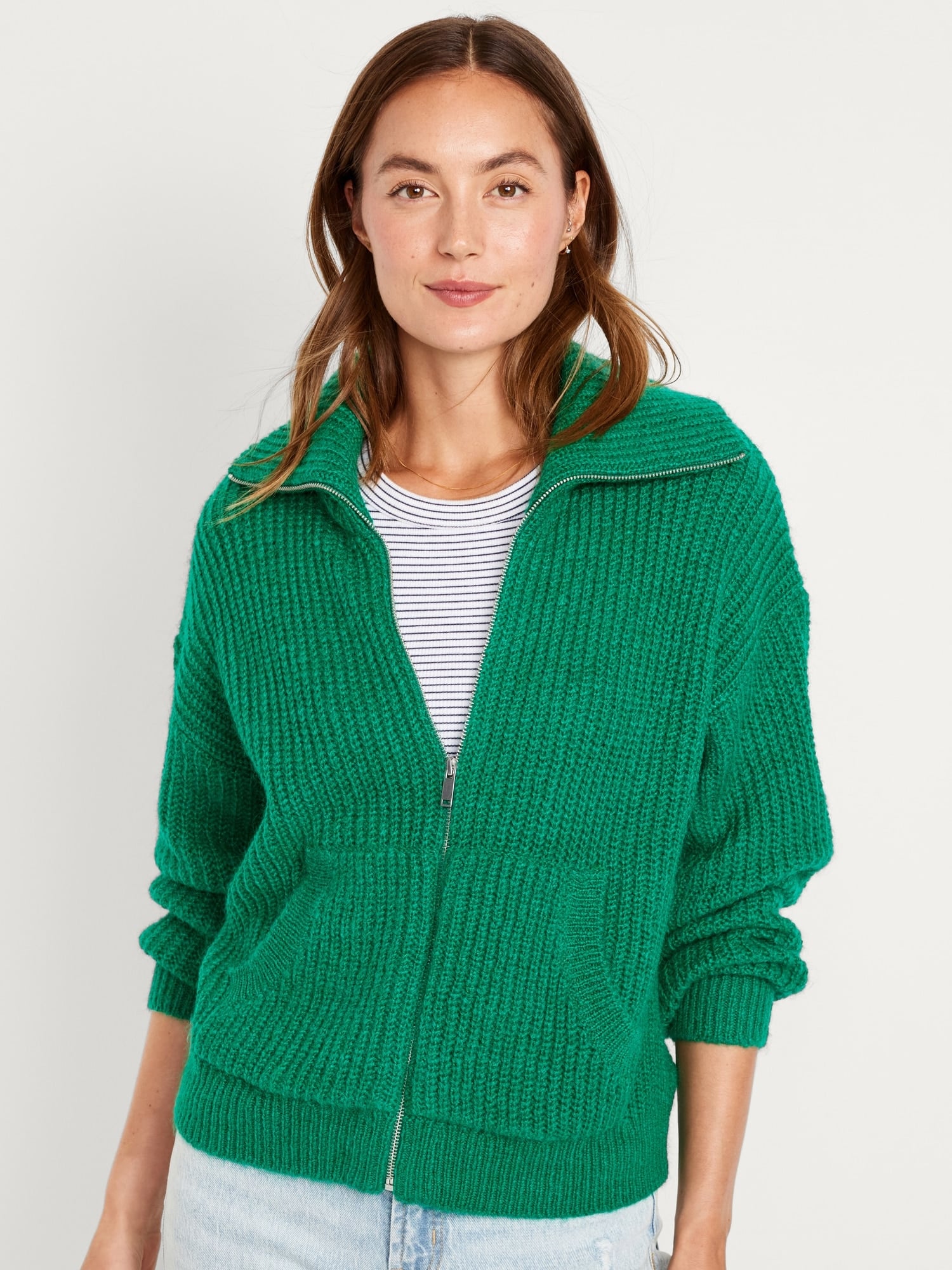 Chunky Knit Zip-Up Sweater – More Than a Fad Thrift Store