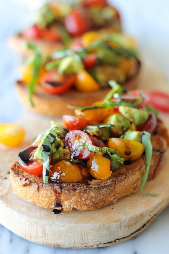 Avocado bruschetta is a zesty take on this classic appetizer.