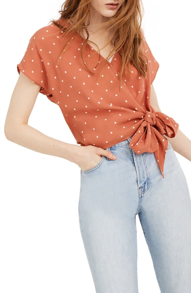 Madewell Polka Dot Sash Tie Wrap Top