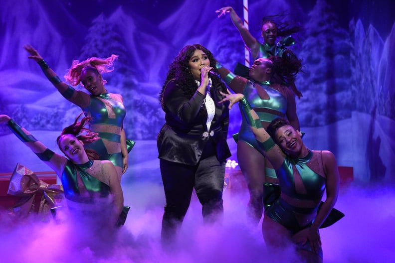 Lizzo Wearing a Black Satin Tuxedo on SNL