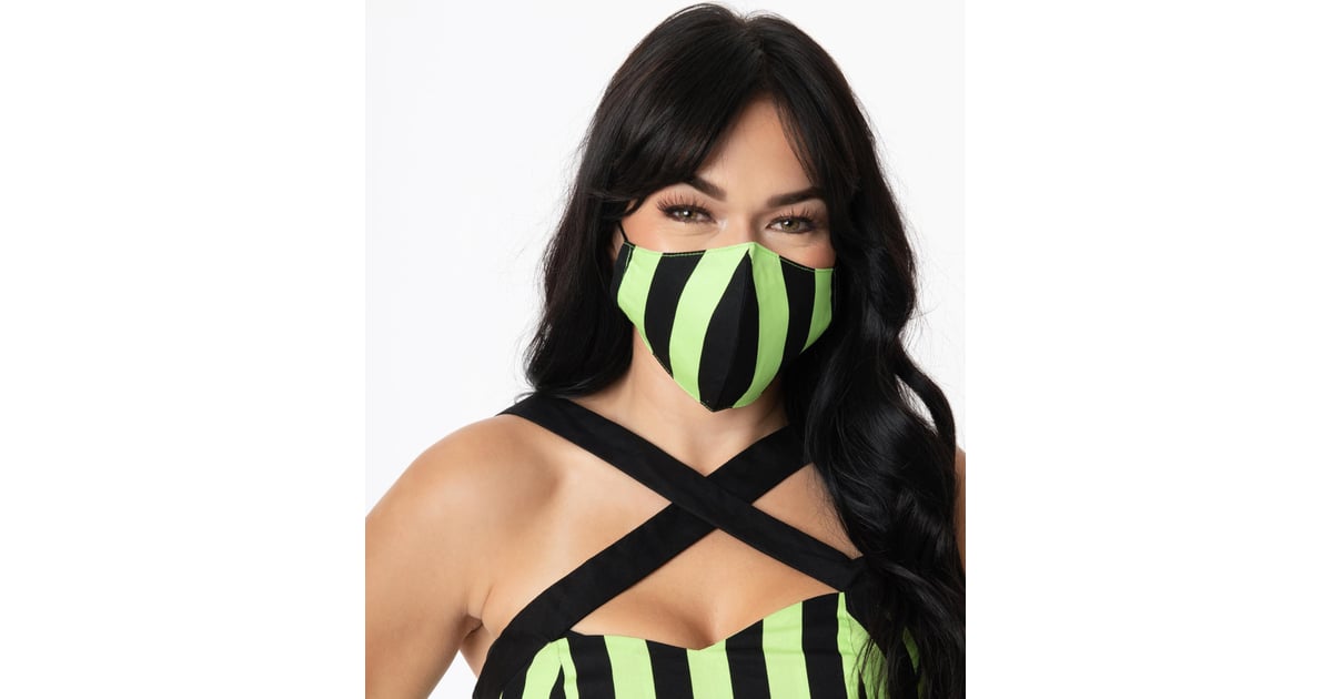 Neon Green and Black Stripe Women�s Face Mask Halloween Cloth Face