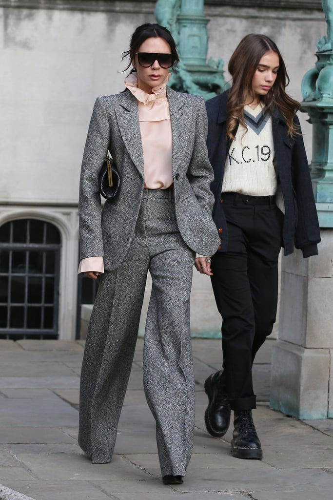 Victoria Beckham Gray Suit With Brooklyn Beckham Girlfriend
