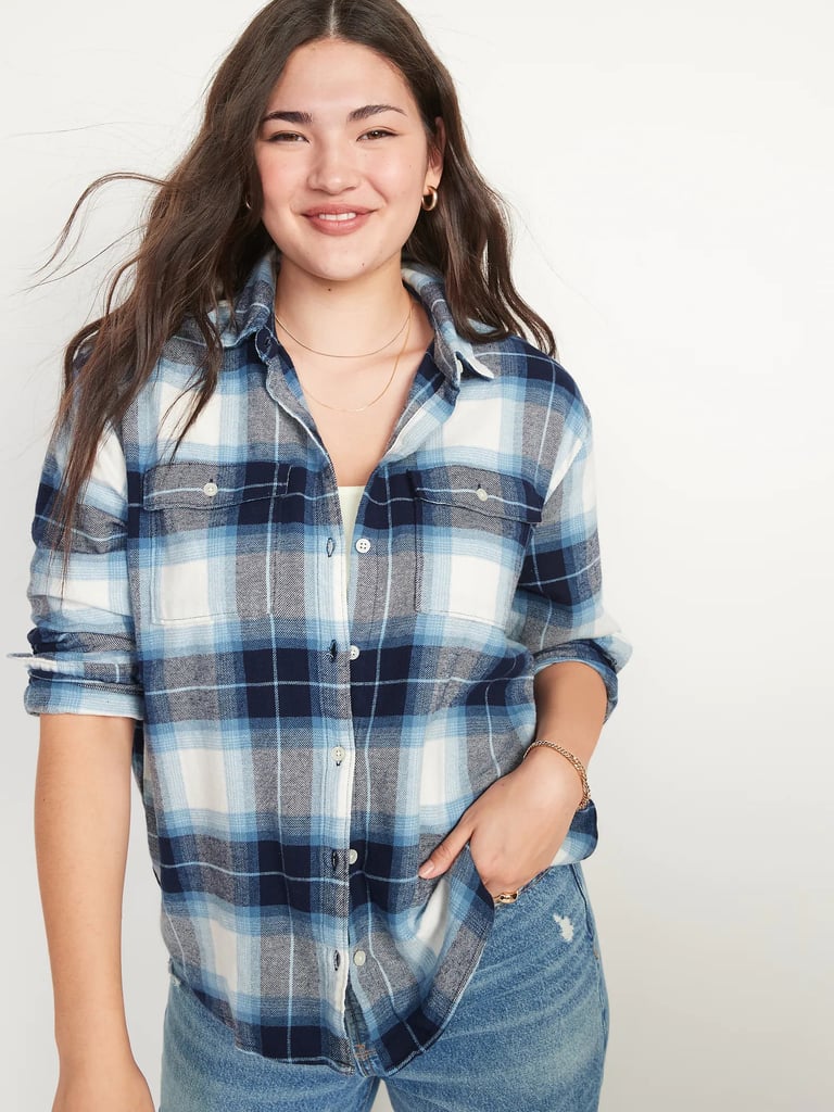 Oversized Plaid Flannel Boyfriend Tunic Shirt for Women