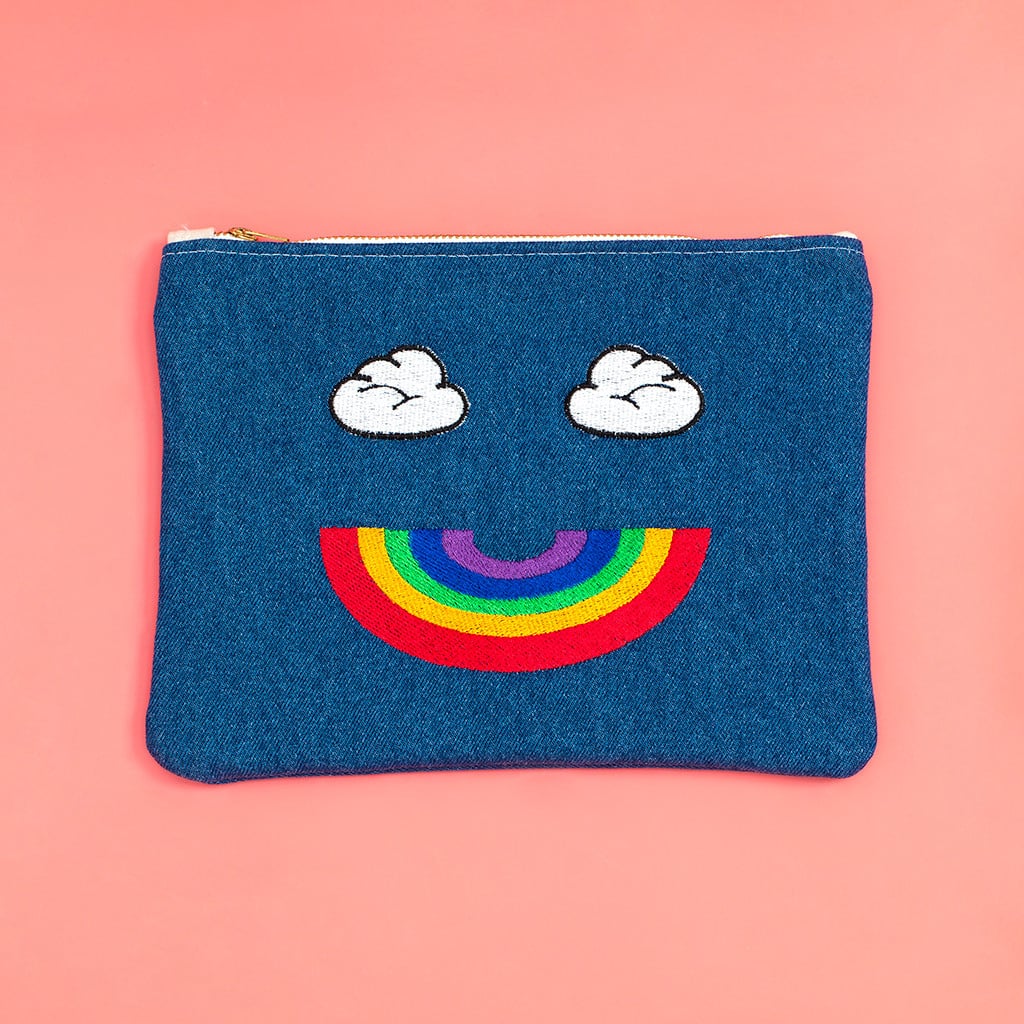 Rainbow and Clouds Denim Pouch
