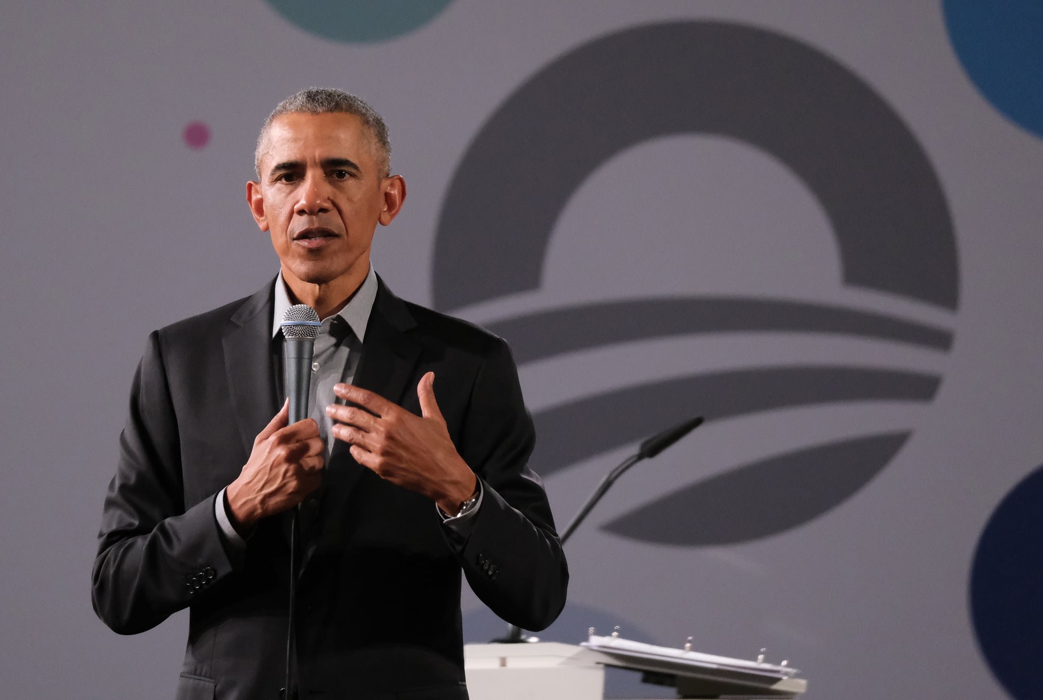 BERLIN, GERMANY - APRIL 06: Former U.S. President Barack Obama speaks to young leaders from across Europe in a Town Hall-styled session on April 06, 2019 in Berlin, Germany. Obama spoke to several hundred young people from European government, civil society and the private sector about the nitty gritty of achieving positive change in government and society.  (Photo by Sean Gallup/Getty Images)