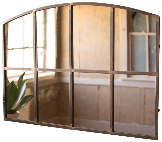 A Farmhouse-Style: Arched Metal Wall Mirror